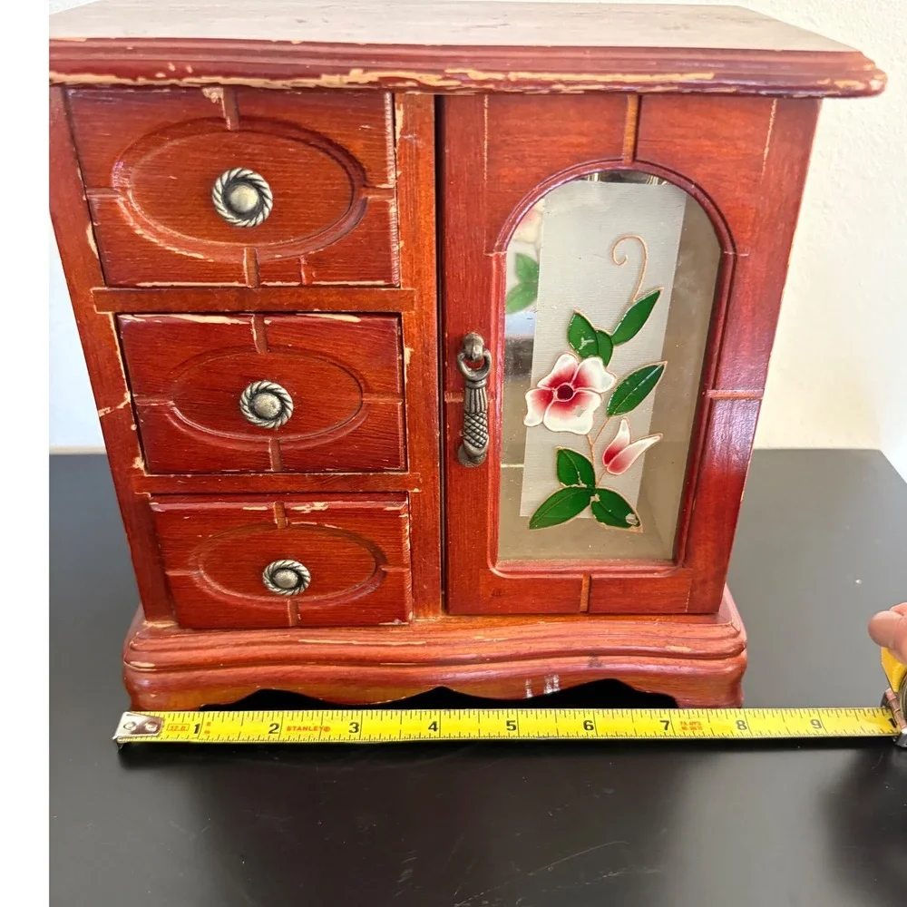 Vintage King Wood Co Wooden Jewelry Box 3 Drawers Mirrored Door Numbered‎